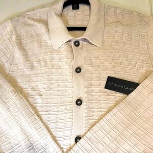NWT Christian Lacroix Button Down Knit Sweater Beige Men Size L